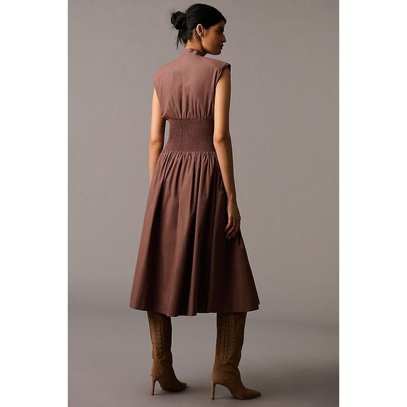 Anthropologie The Tommie Zip-Front Midi Dress Maeve Brown Medium M NEW - Picture 2 of 7
